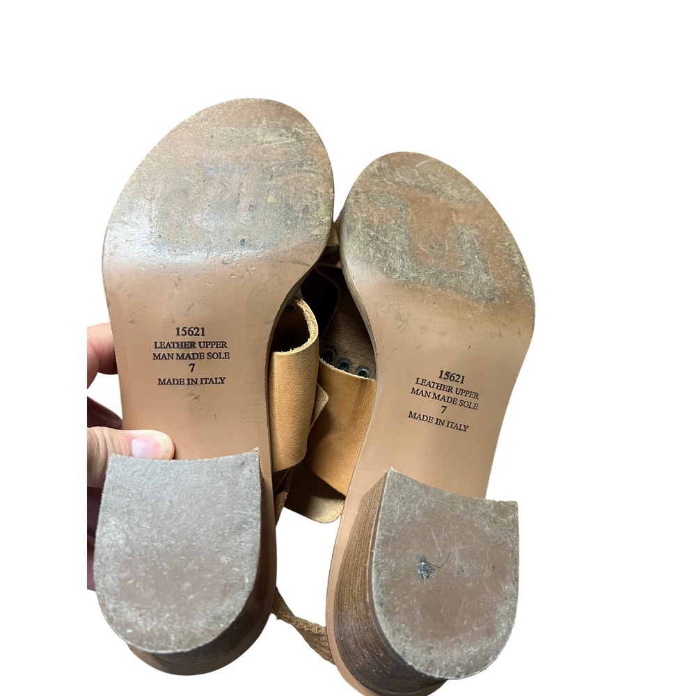 Barbara Barbieri Italy Tan Leather Studded Slingback Block Heel Sandals 7 15621 - Picture 6 of 6